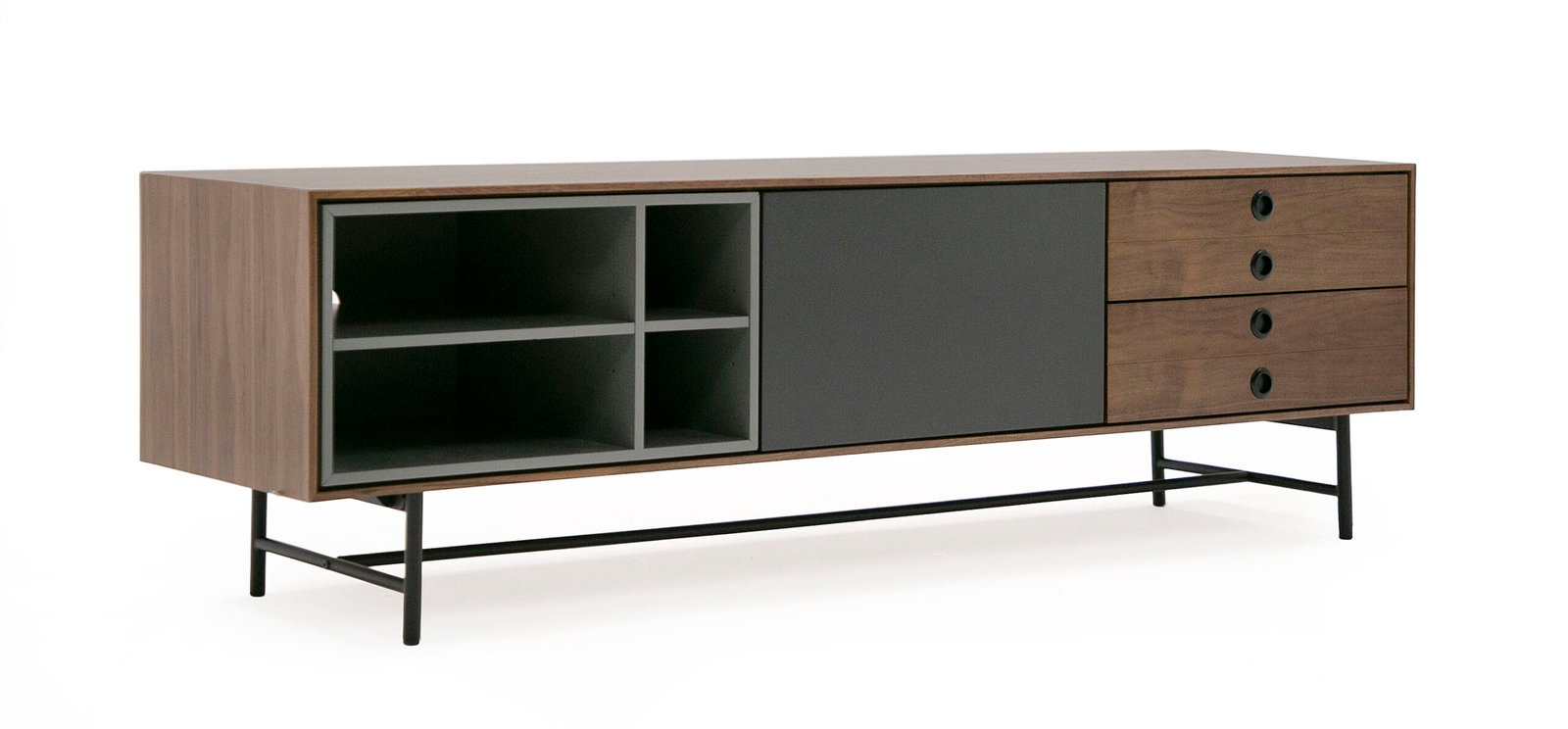 Mueble para TV Modrest Bronson moderno de mediados de siglo en nogal y gris - Image 3