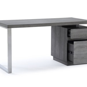 Escritorio de oficina moderno Modrest Carson de olmo gris y acero inoxidable