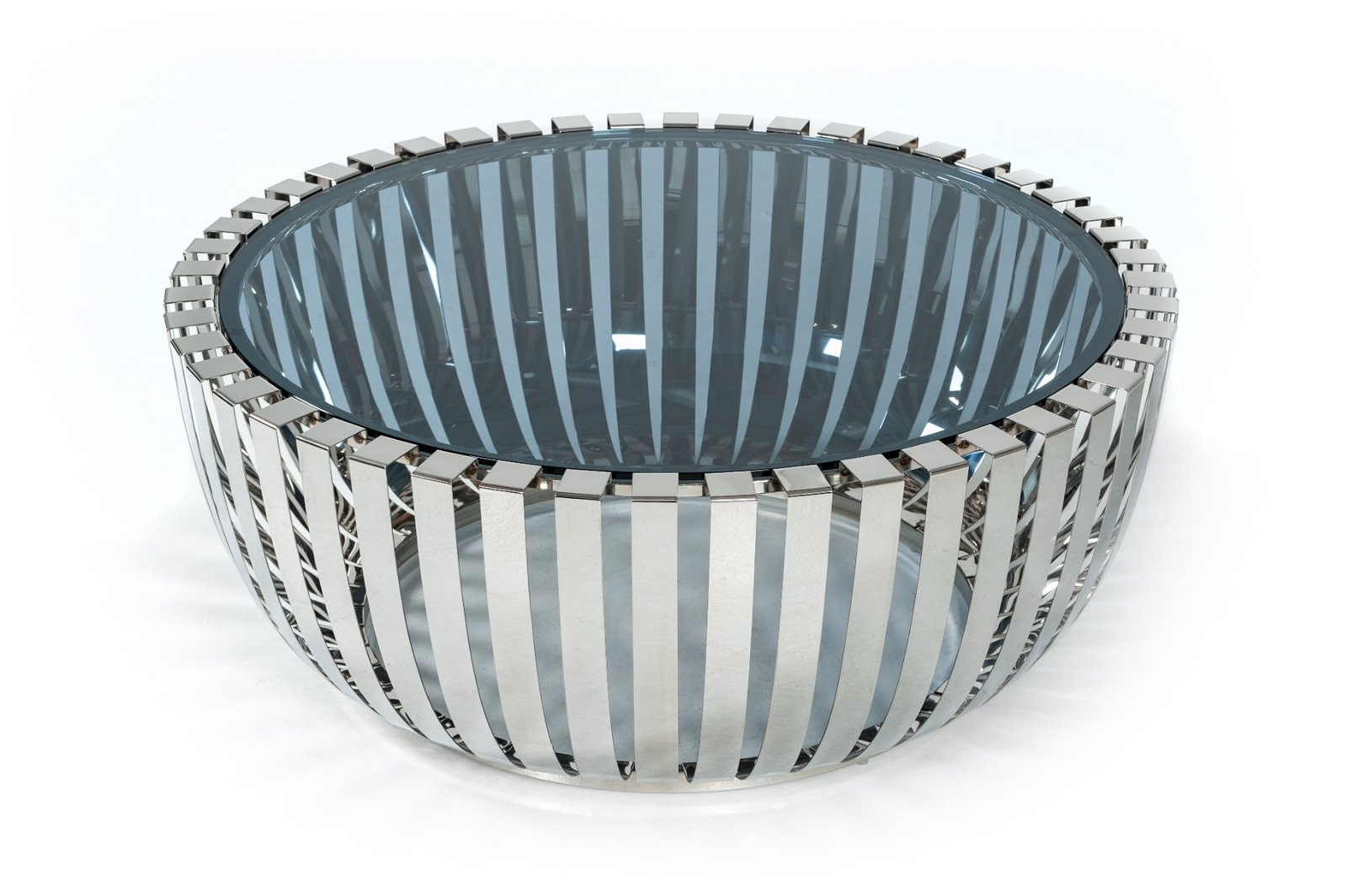 Mesa de centro redonda moderna de acero inoxidable Modrest Cage con tapa de vidrio