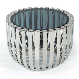 Mesa auxiliar moderna Modrest Cage de acero inoxidable con tapa de vidrio