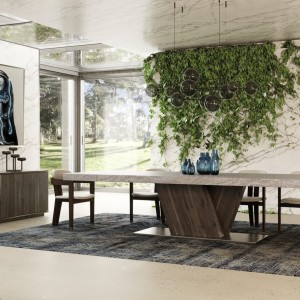 Nova Domus Cairo - Mesa de comedor extensible italiana moderna de mármol sintético y olmo nuez