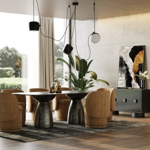 Modrest Calexico - Vidrio Ondulado Negro Contemporáneo + Buffet Negro