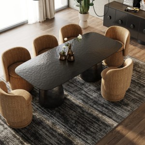 Modrest Calexico - Mesa de comedor rectangular contemporánea de cristal ondulado negro
