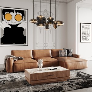 Modrest Cambria - Sofá seccional moderno de cuero coñac RAF