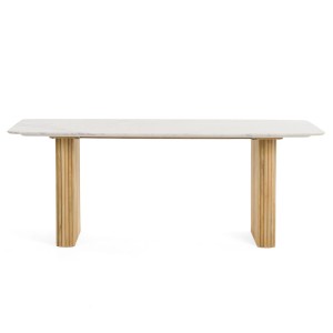 Modrest - Mesa de comedor rectangular Cambridge de mango y mármol blanco