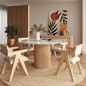 Modrest - Mesa de comedor redonda Cambridge de mango y mármol blanco