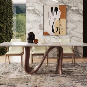 Modrest Carrizo - Mesa de comedor contemporánea de nogal + mármol