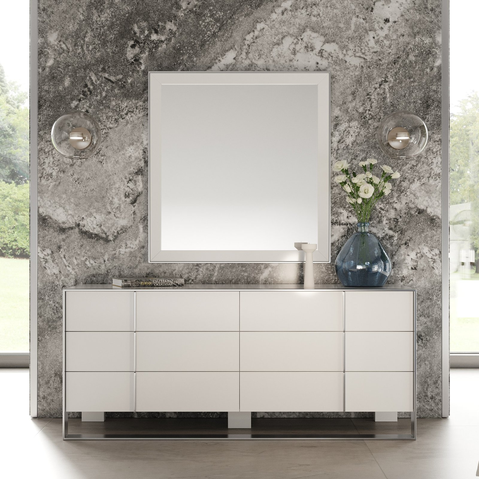 Modrest Cartier - Blanco moderno + espejo de acero inoxidable - Image 4