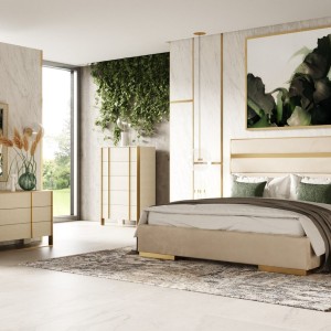 Modrest Cartier - Recámara moderna de terciopelo beige y latón cepillado