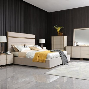 Nova Domus Cartier - Cómoda moderna de shagreen beige y latón cepillado