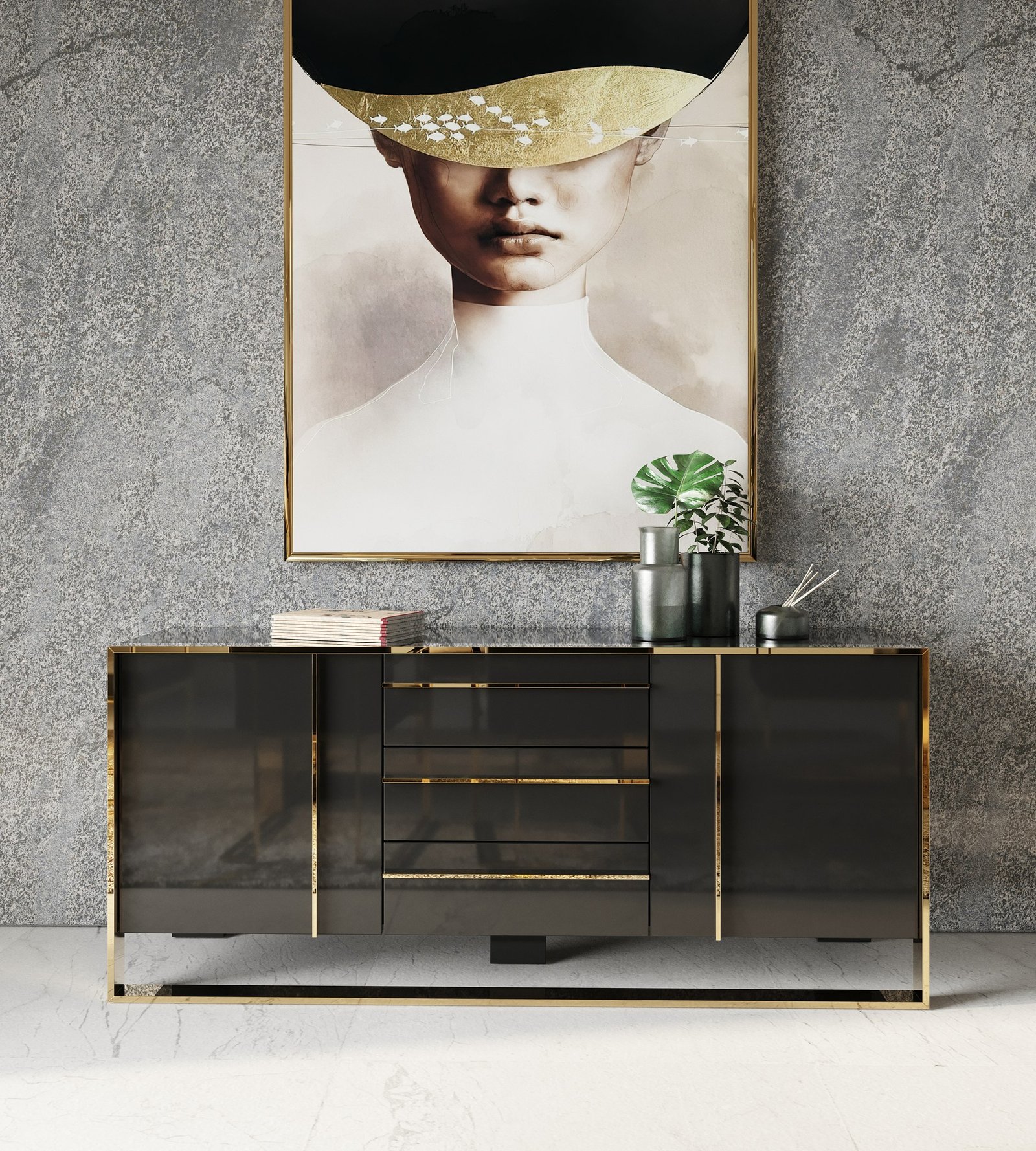 Buffet Nova Domus Cartier moderno negro y oro rosa