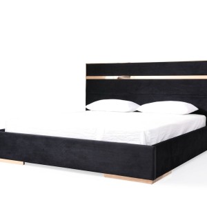 Nova Domus Cartier - Cama moderna negra + oro rosa + mesitas de noche