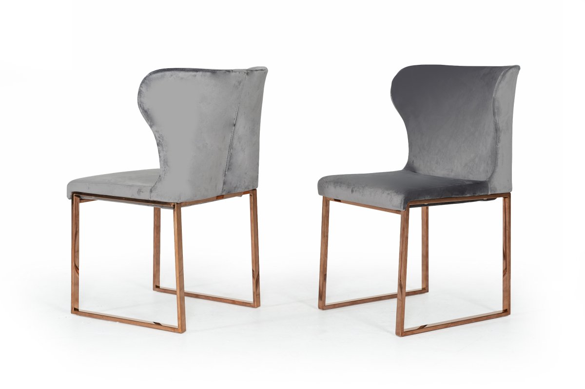 Silla de comedor Modrest Chadwick moderna de terciopelo gris y oro rosa - Image 4