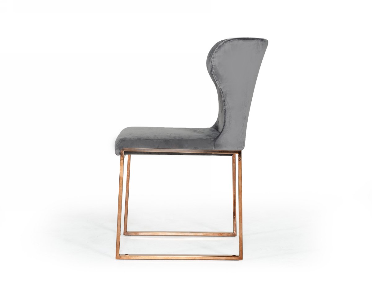 Silla de comedor Modrest Chadwick moderna de terciopelo gris y oro rosa