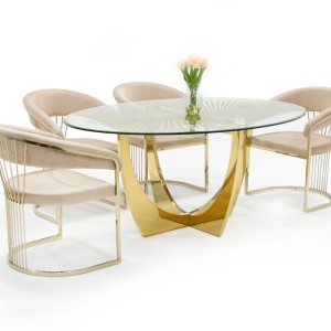 Modrest Chambers - Mesa de comedor de cristal y oro
