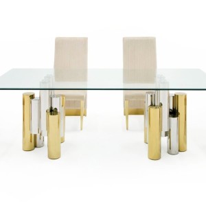 Modrest Chariot - Mesa de comedor rectangular moderna en color dorado con mezcla de cristal y plata