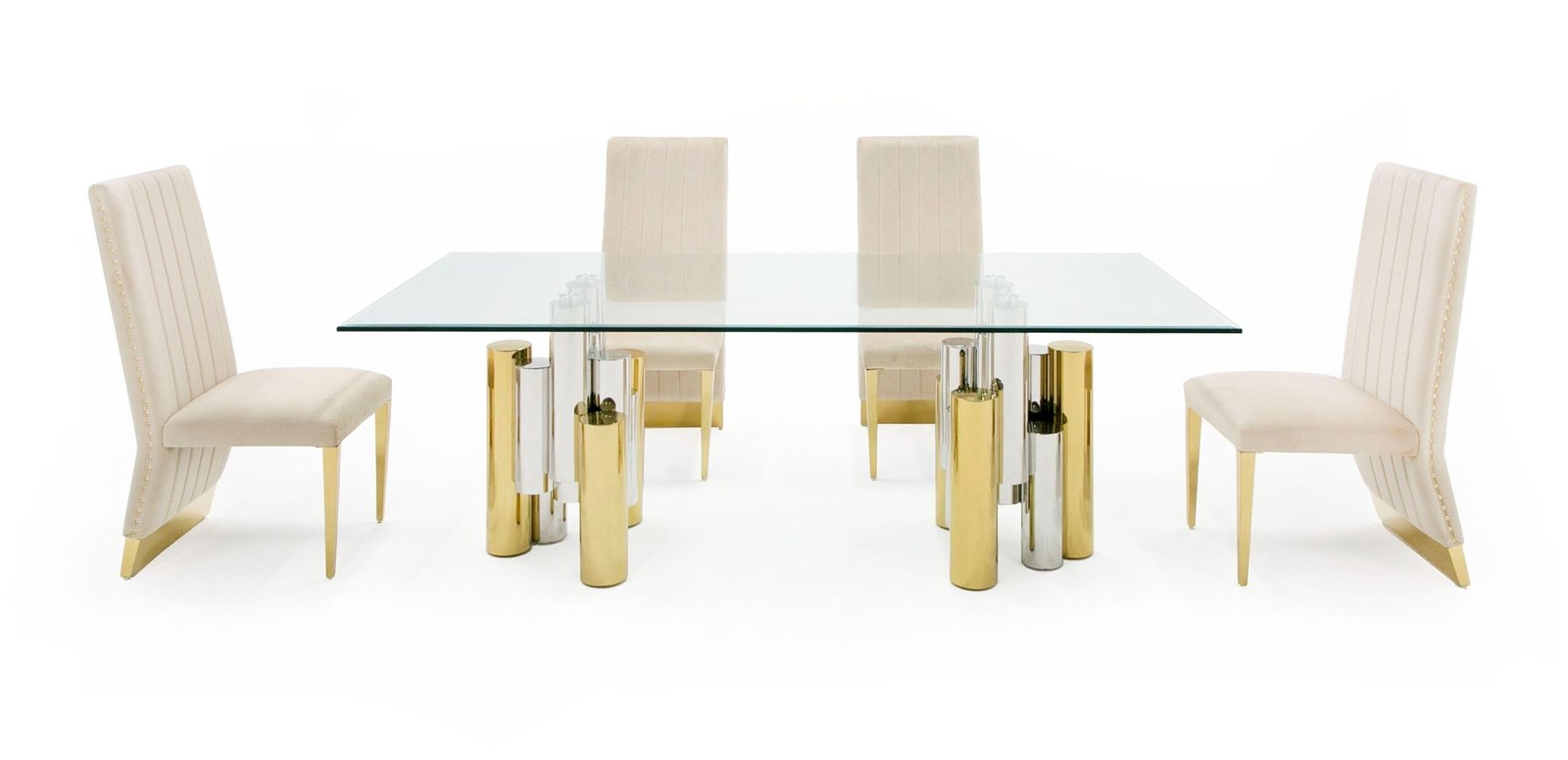Modrest Chariot - Mesa de comedor rectangular moderna en color dorado con mezcla de cristal y plata