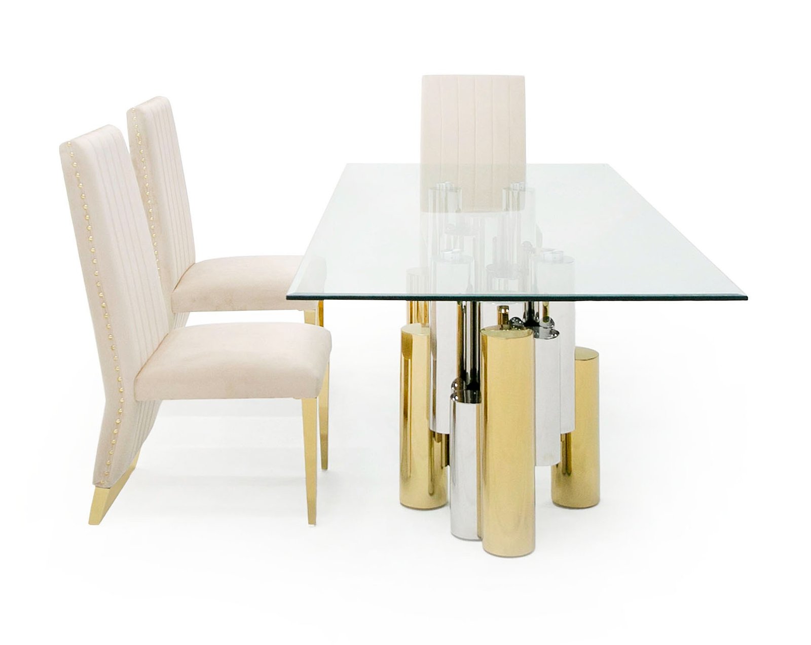 Modrest Chariot - Mesa de comedor rectangular moderna en color dorado con mezcla de cristal y plata - Image 2