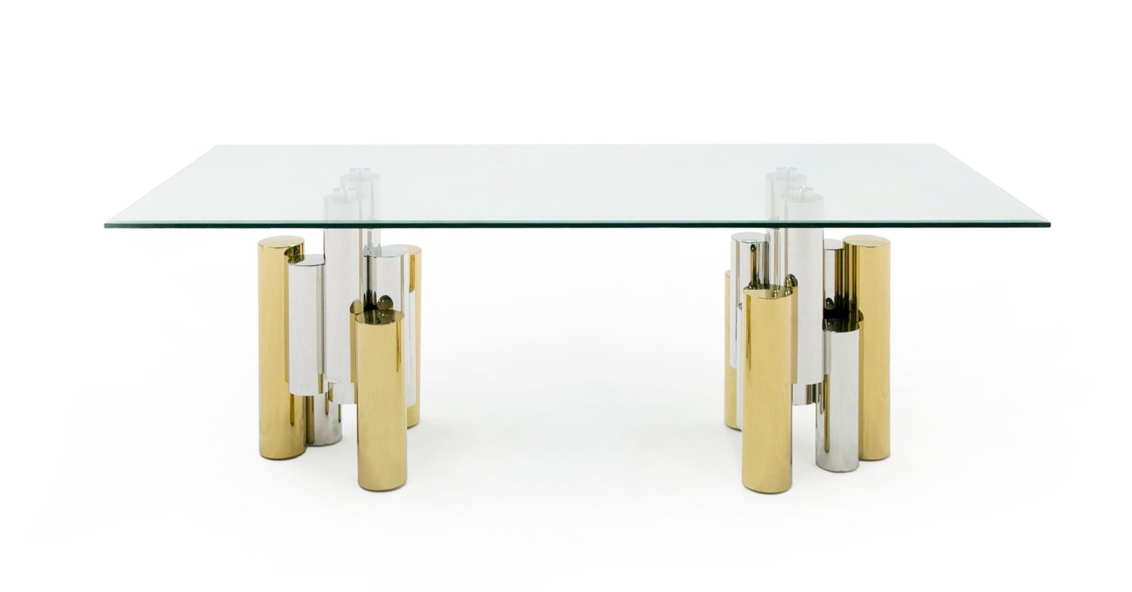 Modrest Chariot - Mesa de comedor rectangular moderna en color dorado con mezcla de cristal y plata - Image 3