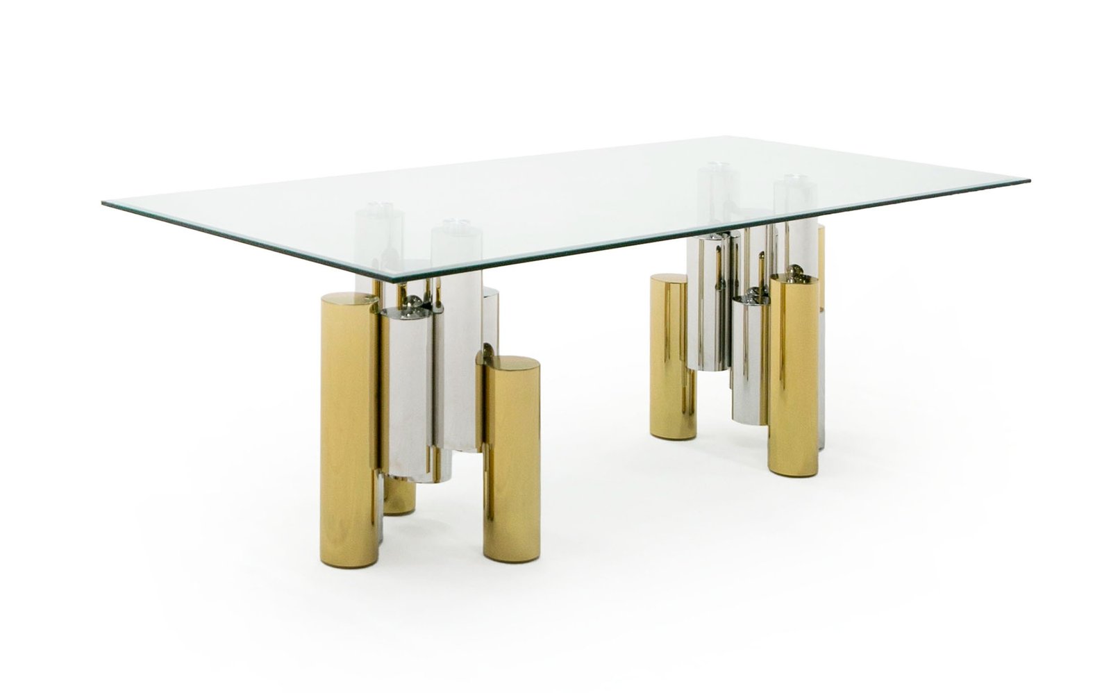 Modrest Chariot - Mesa de comedor rectangular moderna en color dorado con mezcla de cristal y plata - Image 5