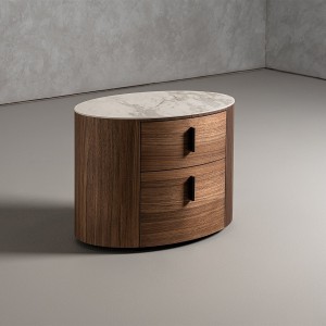 Modrest Chelton - Mesita de noche ovalada contemporánea de cerámica blanca y nogal