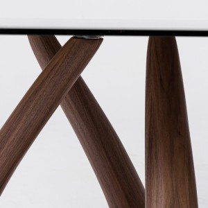 Modrest Christy - Mesa de comedor ovalada Mid-Century moderna de vidrio gris + nogal