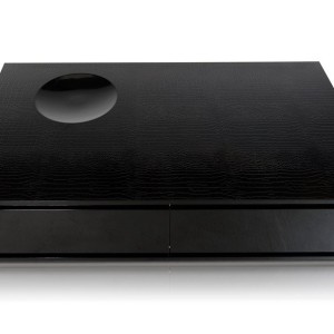 A&X Grand Modern Mesa de centro lacada en cocodrilo negro con 2 cajones