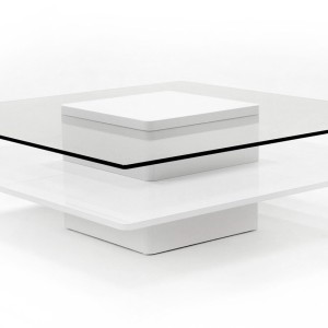Modrest Clarion - Mesa de centro moderna de vidrio blanco y transparente