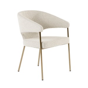 Modrest Claudine - Silla de comedor moderna de tela gris claro y latón antiguo