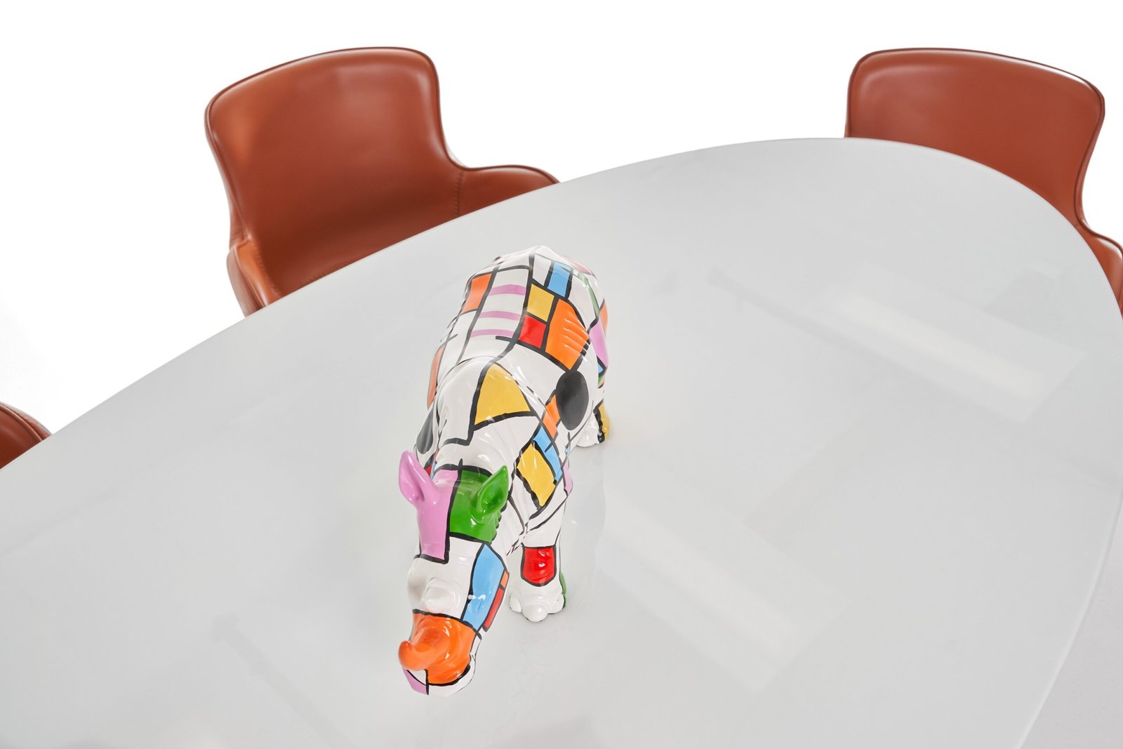 Modrest Corbett - Mesa de comedor moderna en blanco brillante con vidrio esmerilado - Image 2