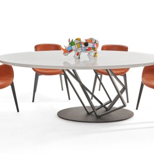 Modrest Corbett - Mesa de comedor moderna en blanco brillante con vidrio esmerilado