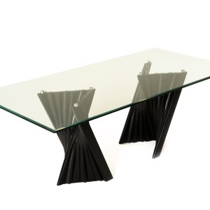 Mesa de comedor Modrest Corbin Mid-Century de fresno negro y vidrio