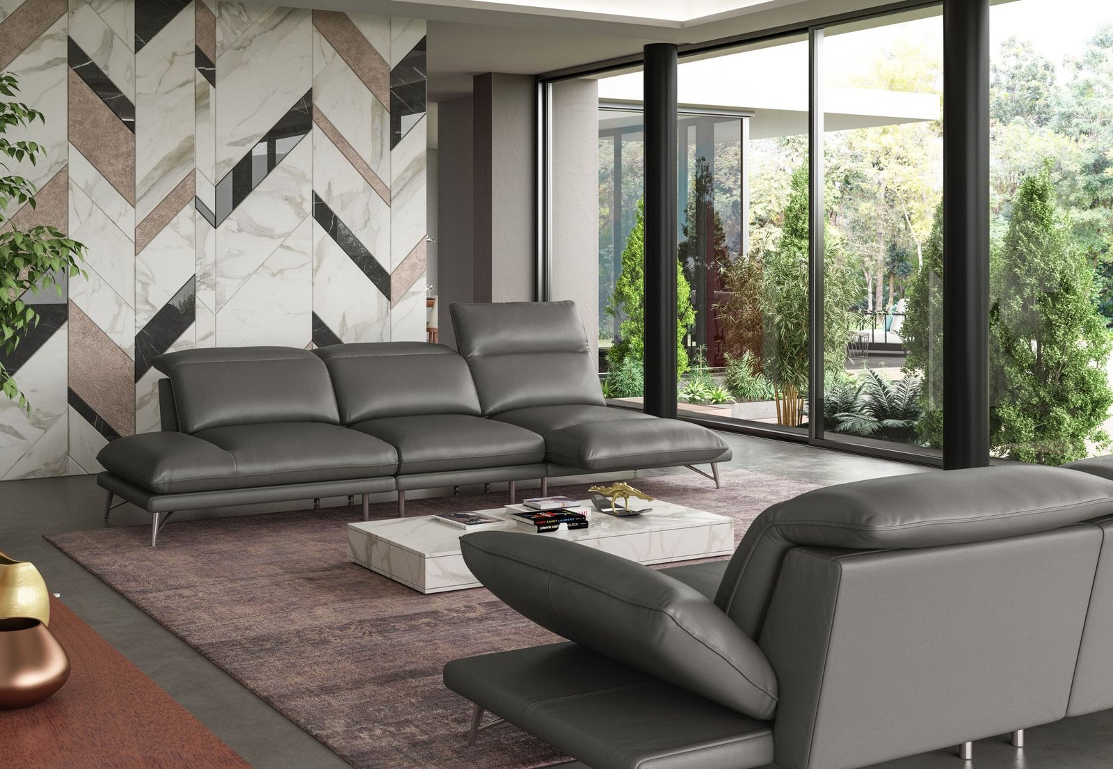 Lamod Italia Milano – Sofá seccional reversible italiano moderno de cuero gris