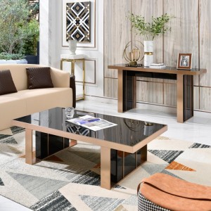 Mesa consola moderna Nova Domus Cartier en negro y oro rosa