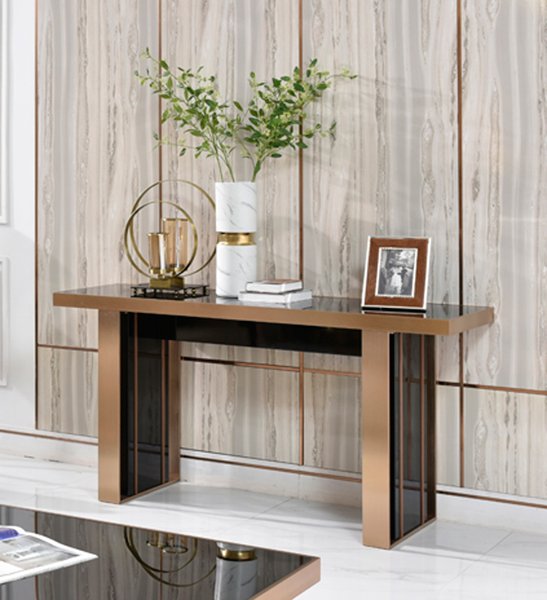 Mesa consola moderna Nova Domus Cartier en negro y oro rosa - Image 2