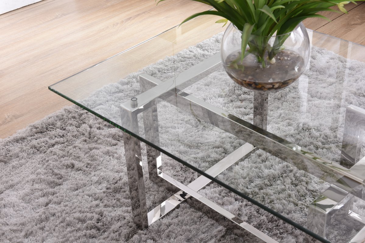 Mesa de centro moderna Modrest Valiant de vidrio y acero inoxidable - Image 4