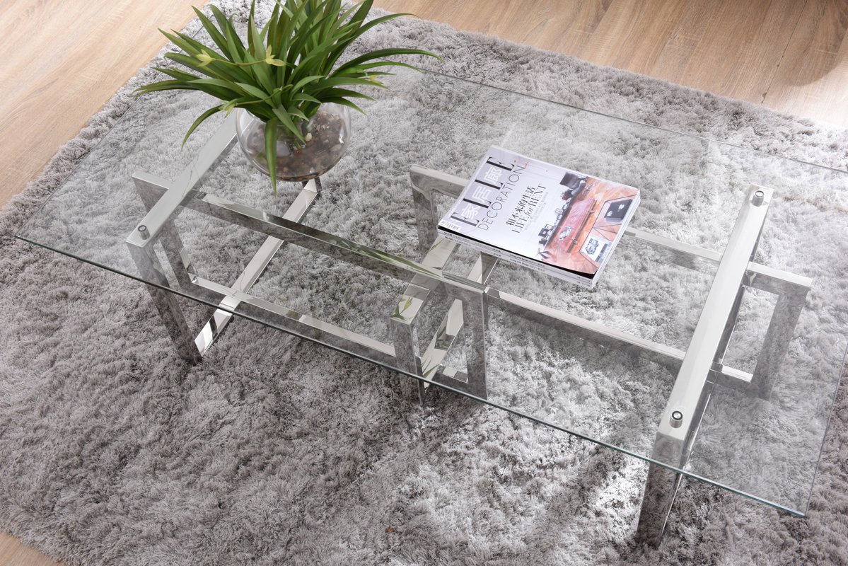 Mesa de centro moderna Modrest Valiant de vidrio y acero inoxidable - Image 5