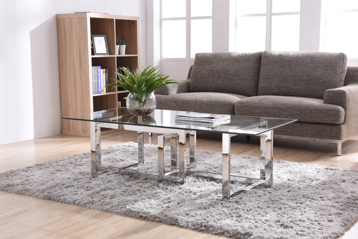 Mesa de centro moderna Modrest Valiant de vidrio y acero inoxidable - Image 3
