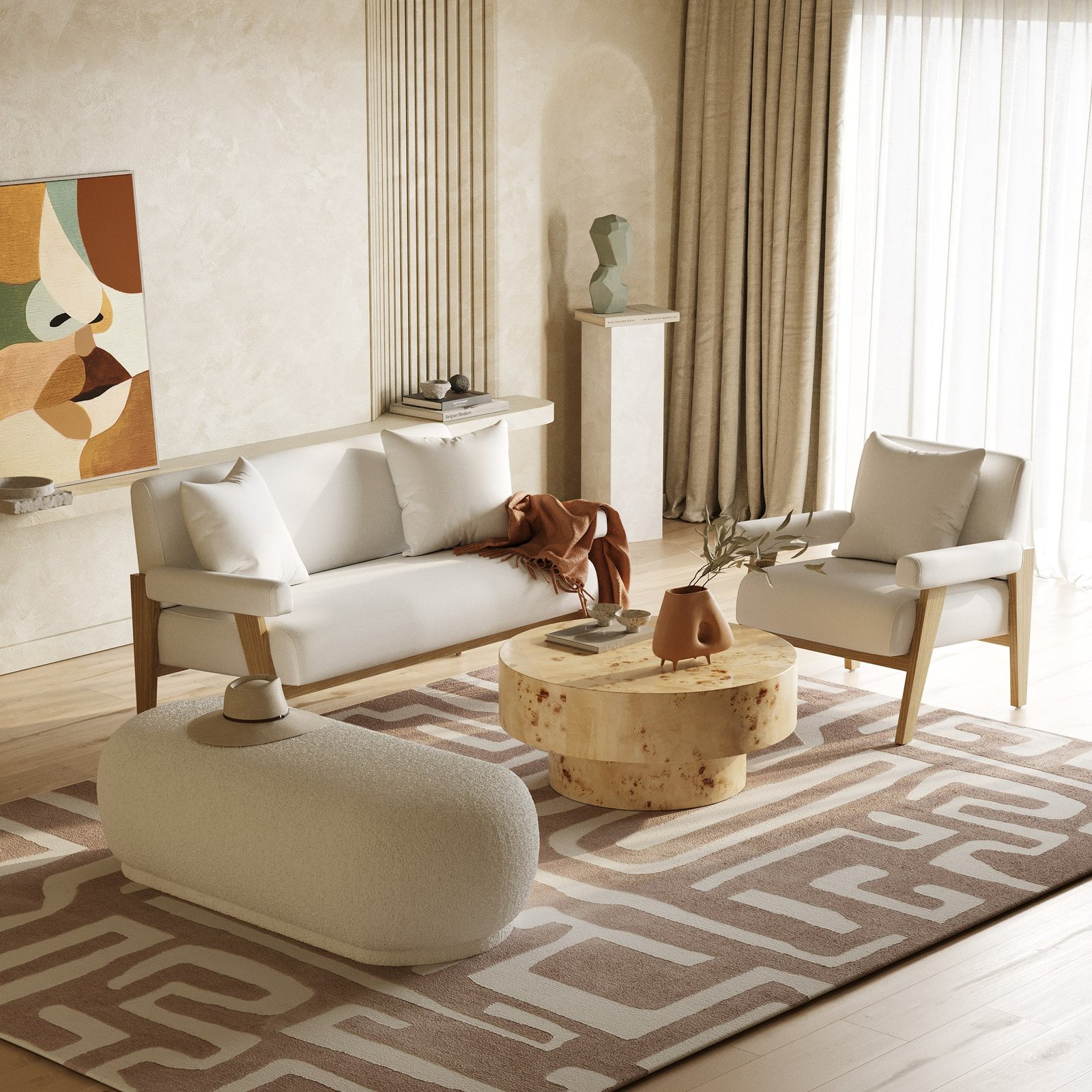 Divani Casa Kael - Otomana Sherpa blanca contemporánea - Image 4