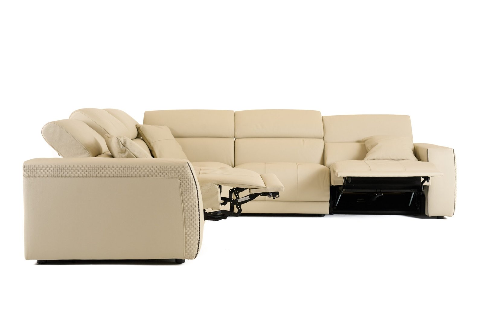 Lamod Italia Dalton - Seccional + sillones reclinables de cuero color crema italiano moderno