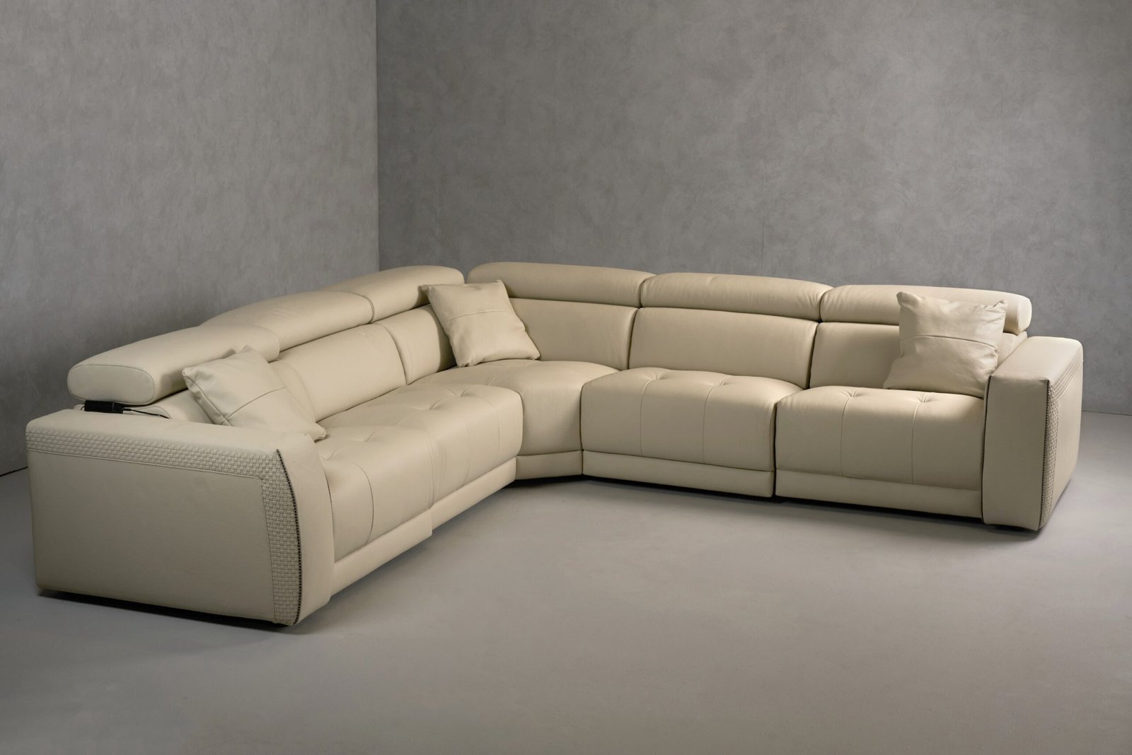 Lamod Italia Dalton - Seccional + sillones reclinables de cuero color crema italiano moderno - Image 5