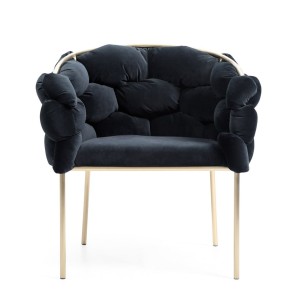 Modrest Debra - Silla de comedor moderna de terciopelo negro + latón cepillado