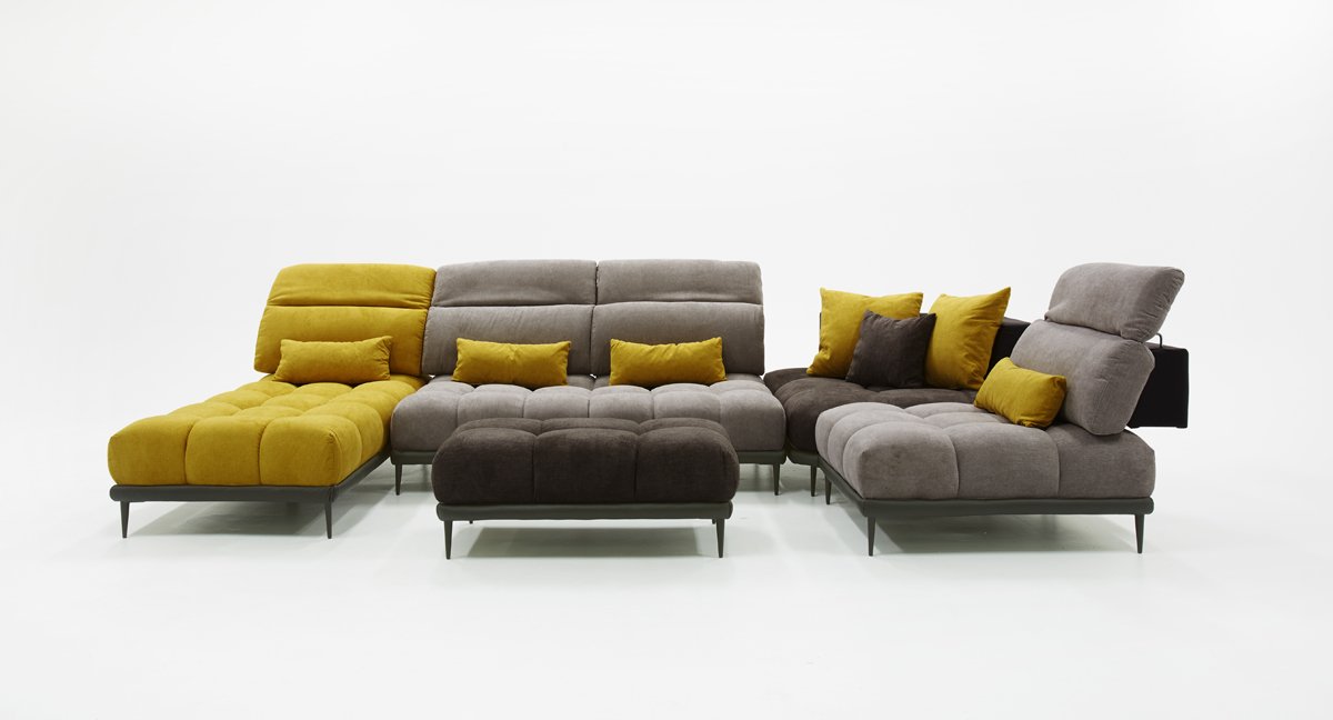 David Ferrari Display - Sofá seccional modular de tela italiana moderna gris + amarilla - Image 2