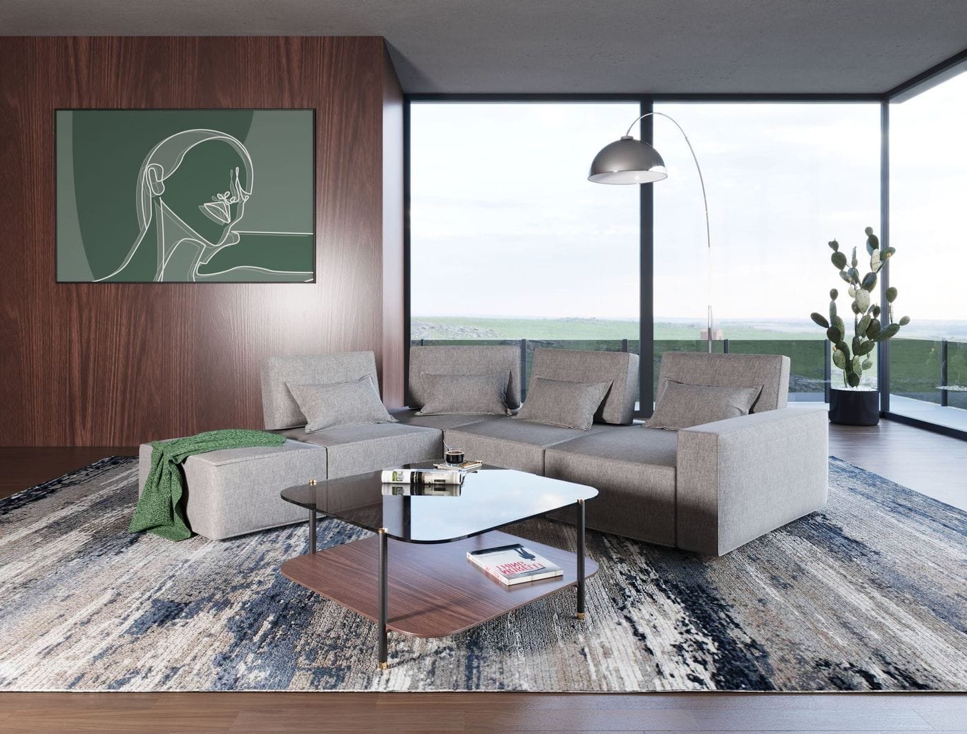 Divani Casa Chapel - Sofá seccional moderno de tela gris claro + otomana - Image 2