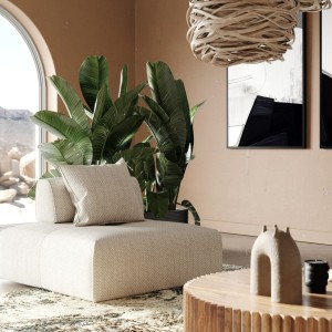 Divani Casa Mondo - Seccional modular moderno de tela beige de 3 asientos