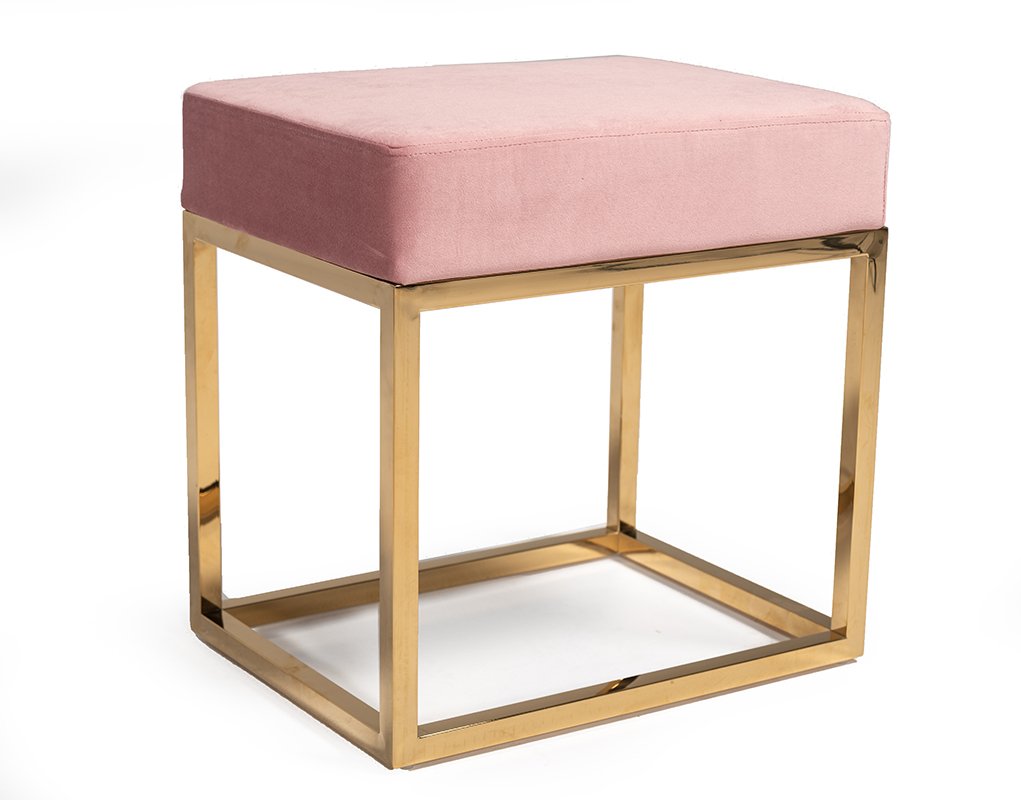 Taburete otomano Modrest Downey moderno de terciopelo rosa y dorado
