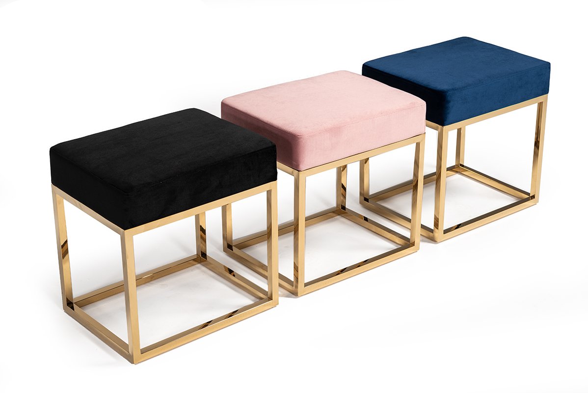 Taburete otomano Modrest Downey moderno de terciopelo rosa y dorado - Image 2