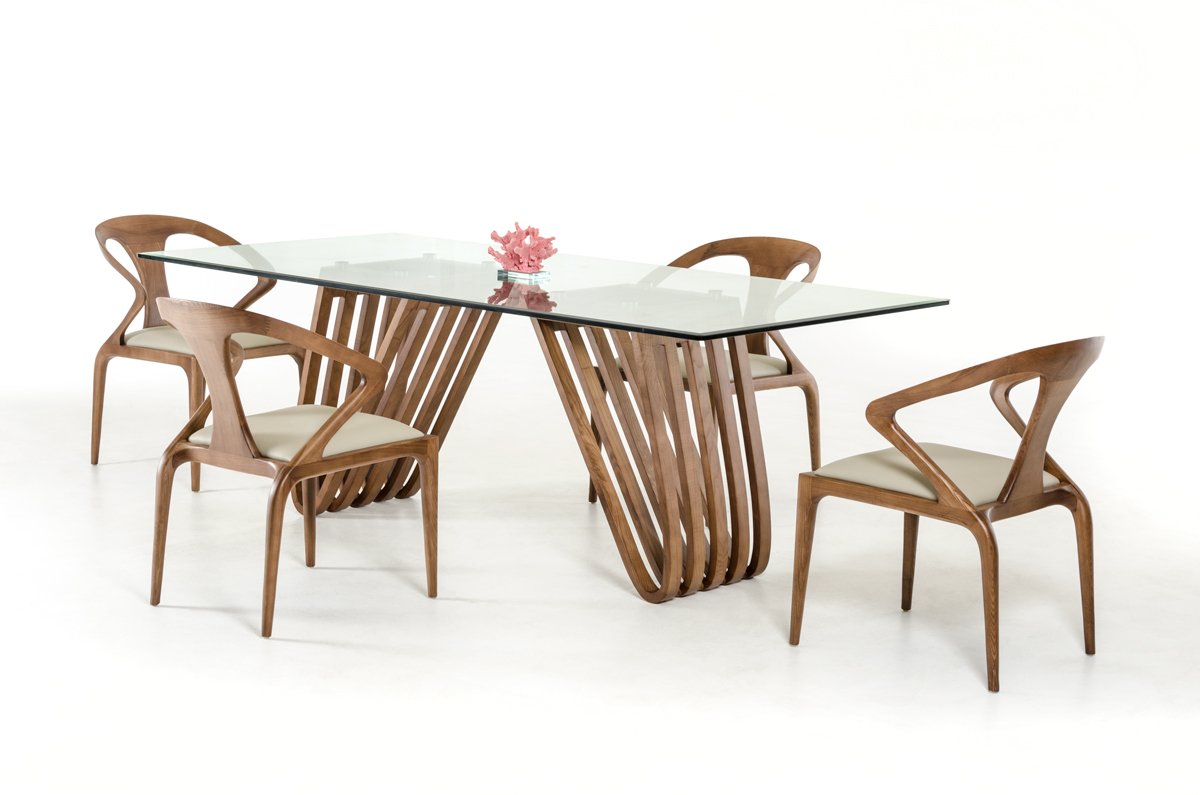 Mesa de comedor Modrest Draper Mid-Century de nogal y vidrio - Image 3