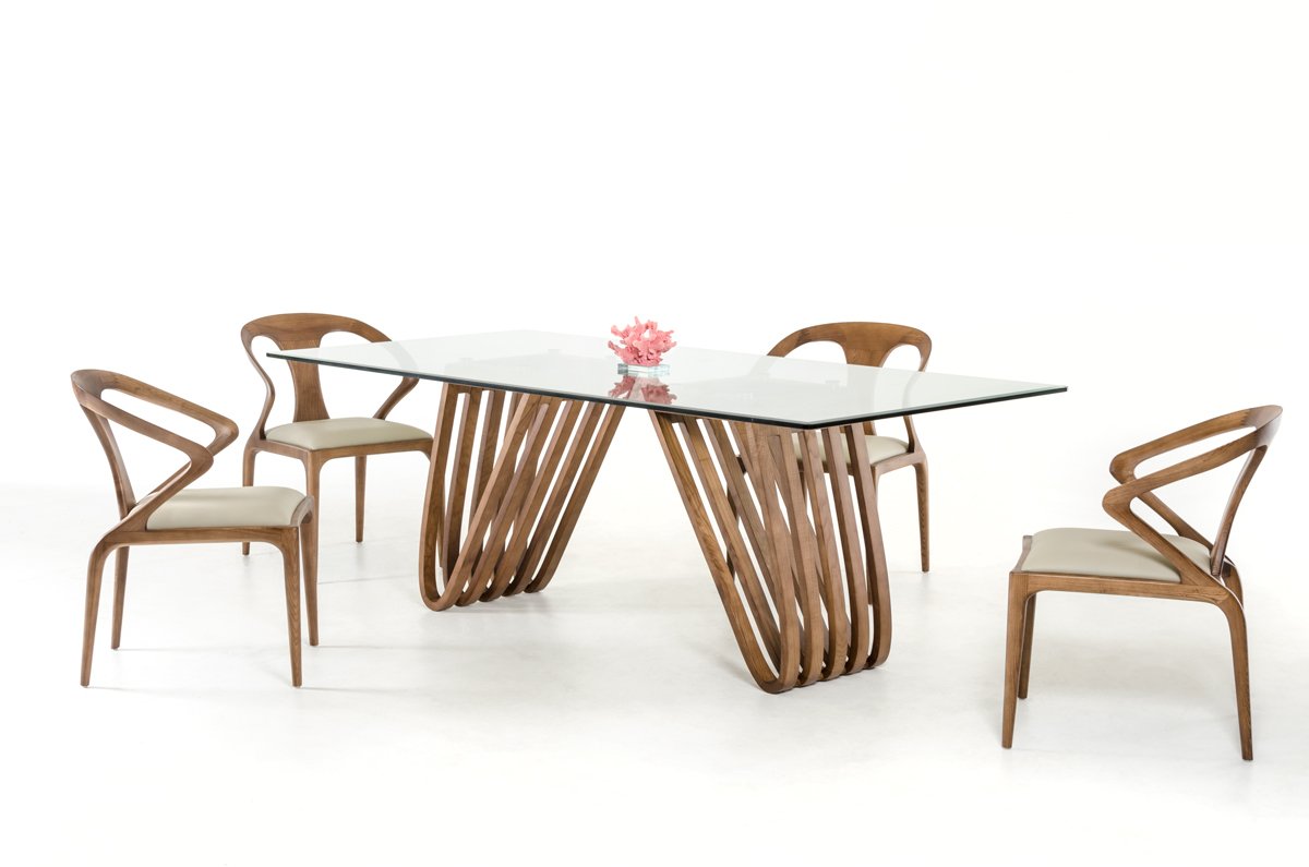 Mesa de comedor Modrest Draper Mid-Century de nogal y vidrio - Image 5