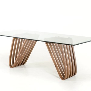 Mesa de comedor Modrest Draper Mid-Century de nogal y vidrio